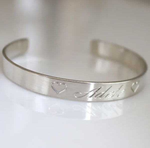 Baby Cuff Bracelet Sterling Silver Personalized - Gift for Toddler - New Mommy Jewelry - Hand Stamped Names Birth Date Custom Handcrafted hot