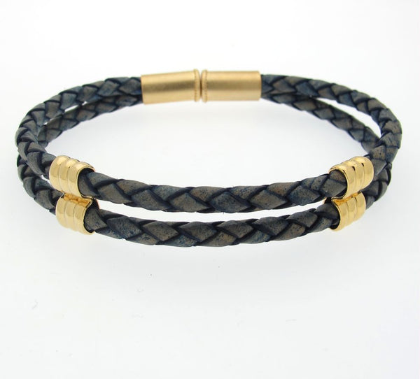 Magnetic Clasp Braided Leather Bracelet -Braided Leather Cuff for Men Brown