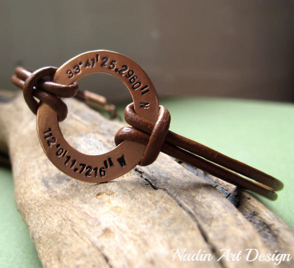 Men's Location Coordinates Bracelet, Copper Gift For Him, Latitude 2024 Longitude Cuff