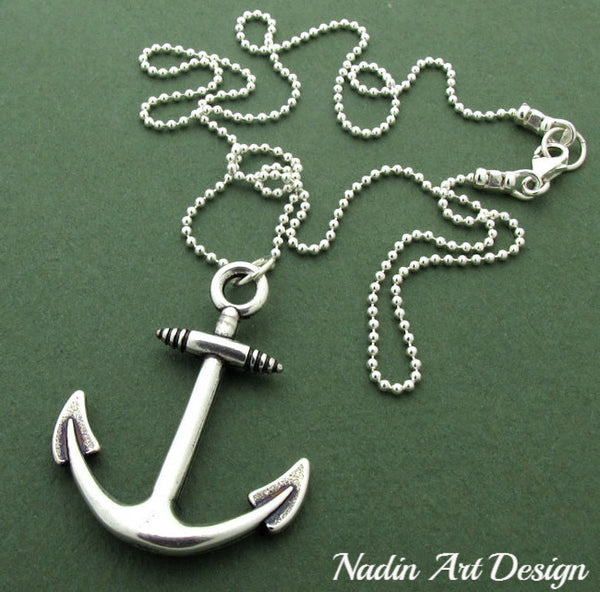 Anchor Pendant Nautical Necklace for Men, Mens Jewelry, Gift for Him 23 inch (57 cm)
