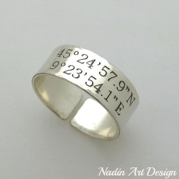 Latitude Longitude Ring / GPS Women Ring/ Coordinate Ring/ Couple Coordinate Silver Ring/ Promise Ring/ Titanium Ring hotsell