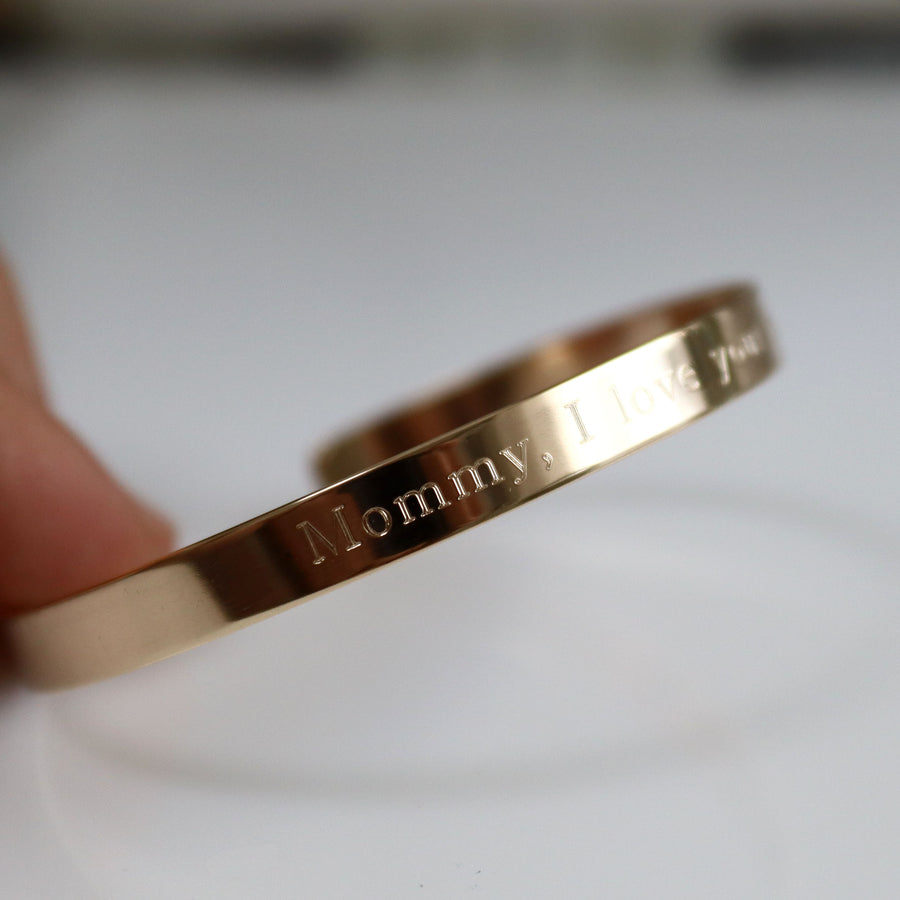 Best Mom Bracelet - Gold Thin Engraved Bangle - Personalized Gift