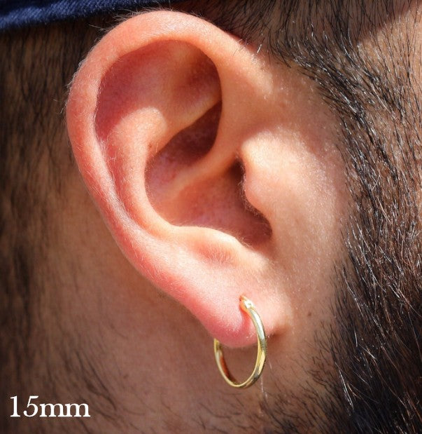 Mens Gold Hoop Earrings 18k Gold 12mm Mens Mini Huggie Hoop