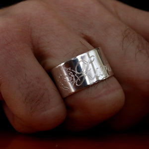 custom font engraved silver band for men