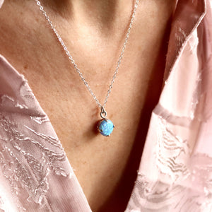 round blue opal pendant necklace