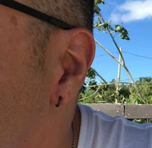 mens hoop earrings close to ear 