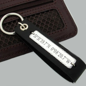 Personalized Latitude Longitude Leather Key Chain for Men