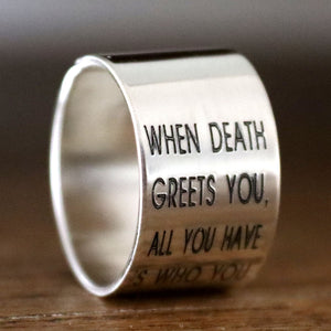 Custom Wide Engraved Band Sterling Silver Ring with Inspirational Quote