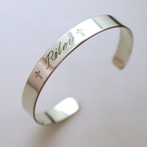 personalized cross cuff bracelet