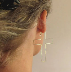 Cross shaped hoop earrings - Gold Filled Geometric earrings