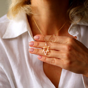 Gold Artisan Jewish star pendant necklace for women