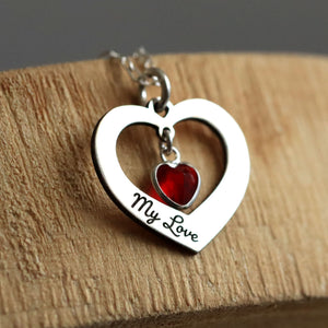 Personalized heart necklace - red heart dangle necklace