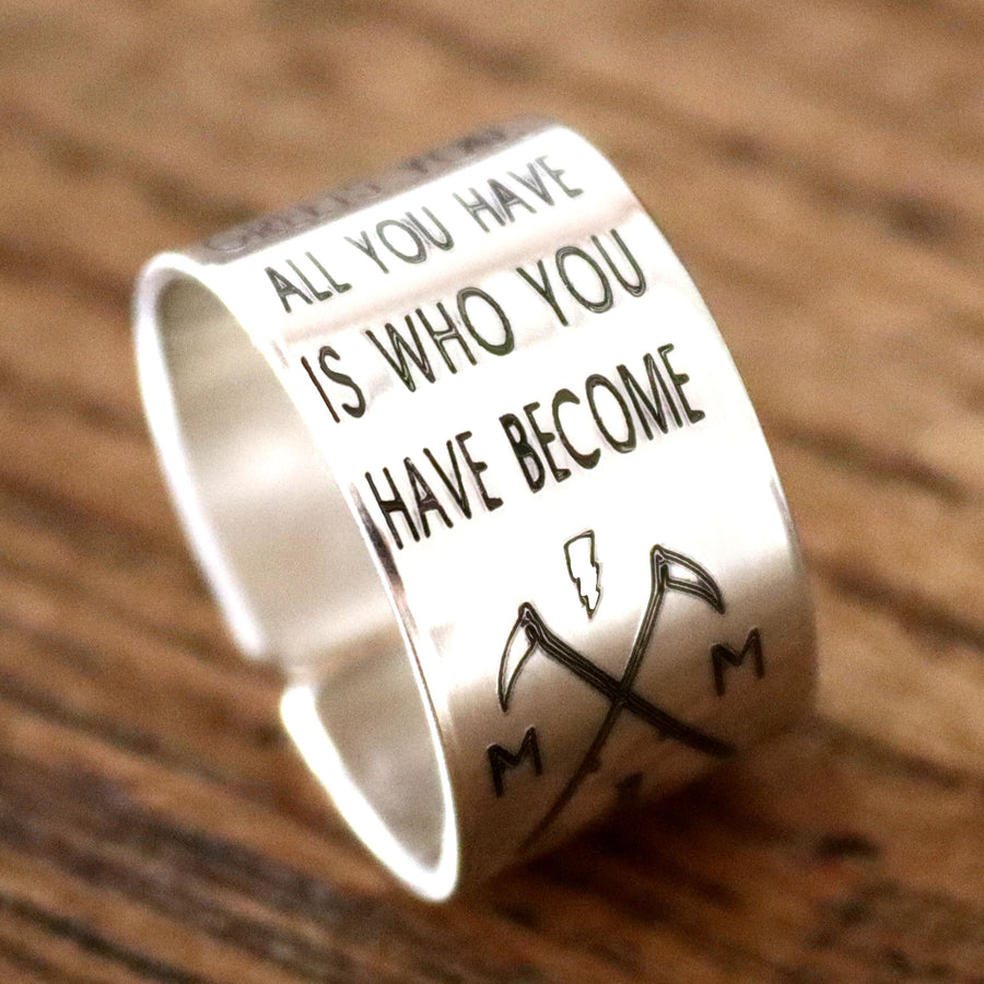 Custom Wide Engraved Band Sterling Silver Ring with Inspirational Quote