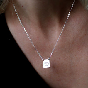 engraved small square pendant necklace