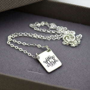 personalized monogram necklace - tiny design rectangular pendant