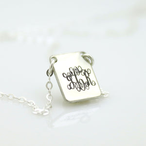 small Sterling silver square pendant with initials