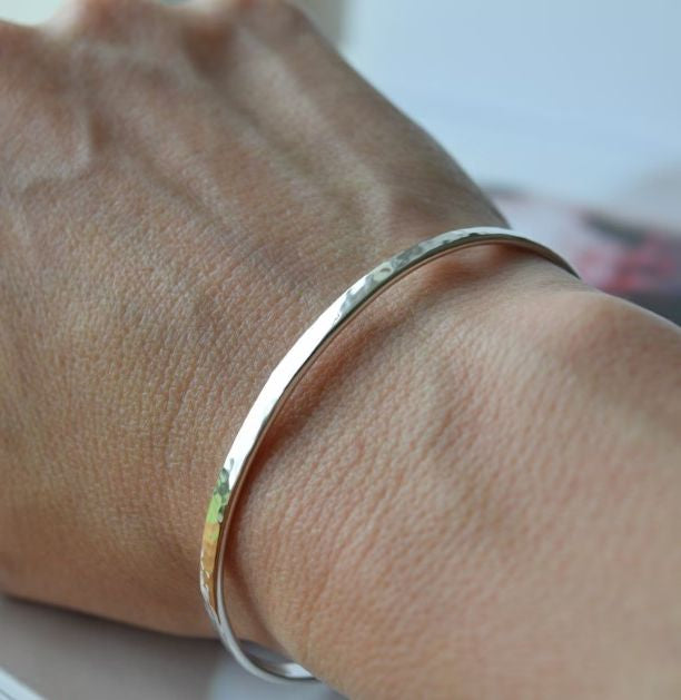 skinny hammered silver cuff bracelet