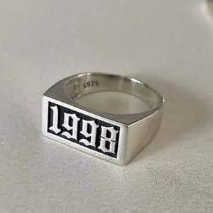 birthday date signet ring Sterling silver