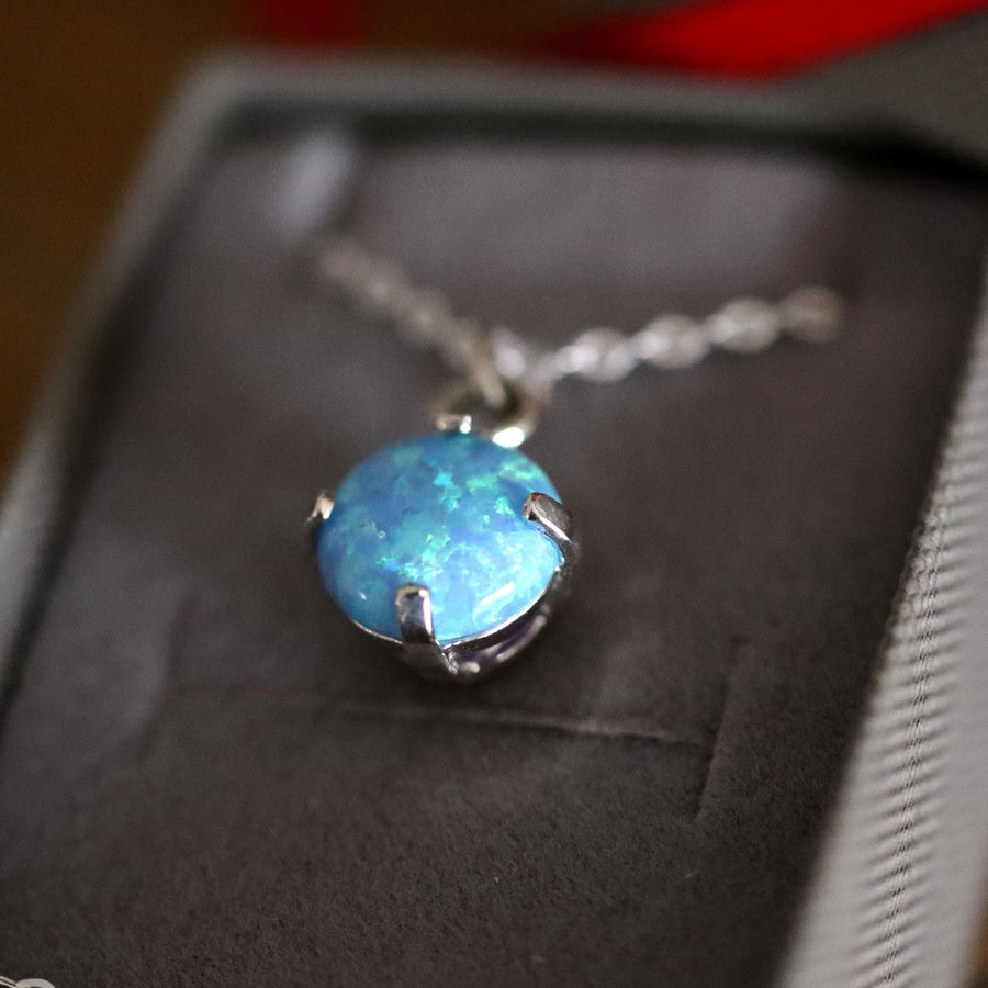 round blue opal pendant necklace