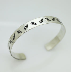 Handmade silver cuff bracelet - leaves bangle - personalized jewelry 