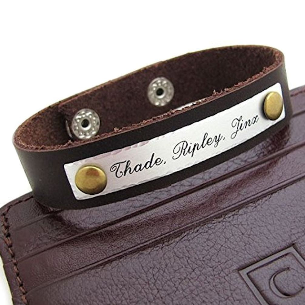 Men's Engraved Leather Bracelet