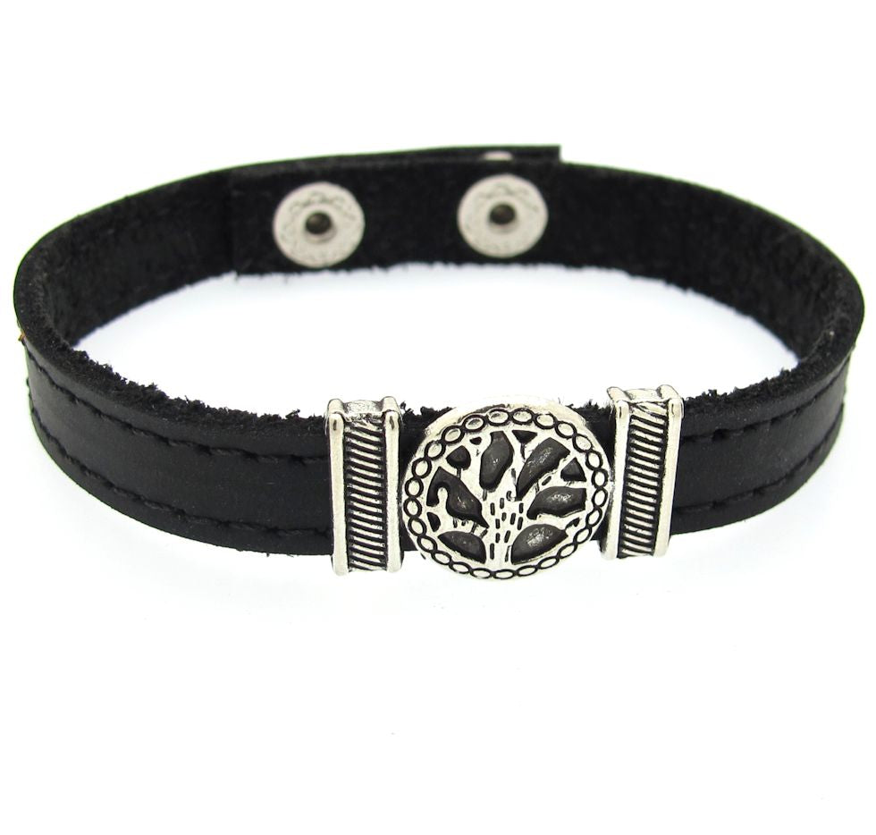 Unisex Bracelet Logo Tree of Life in Silver 925 Cuff jonc with Braiding Natural Vegetable Leather