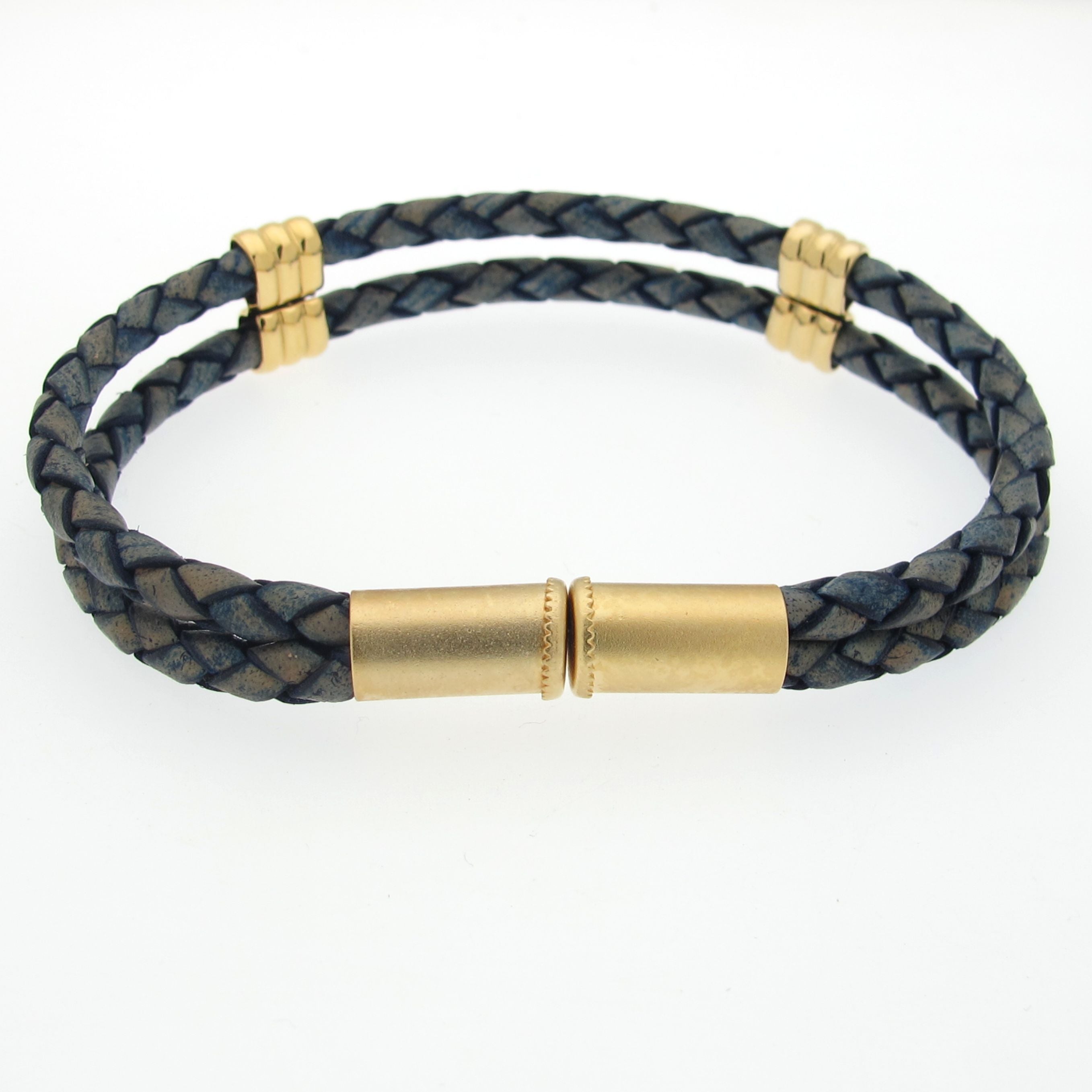 Montblanc Braided Leather Removable Magnetic Clasp Two Bracelet In