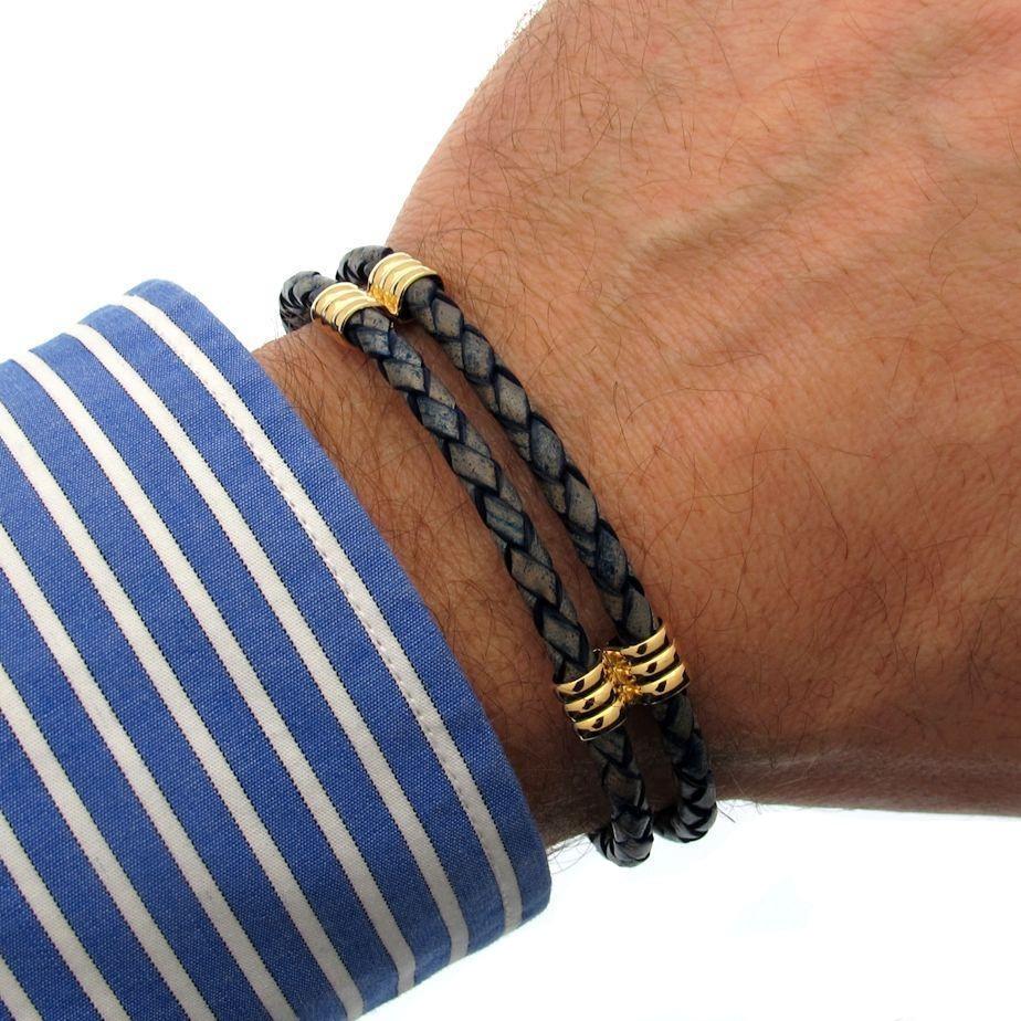 Leather Wristband Bracelet with Braided Accent in Brown - Perfect