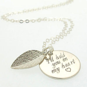 Pendant engraved leaf necklace - Necklace for mom