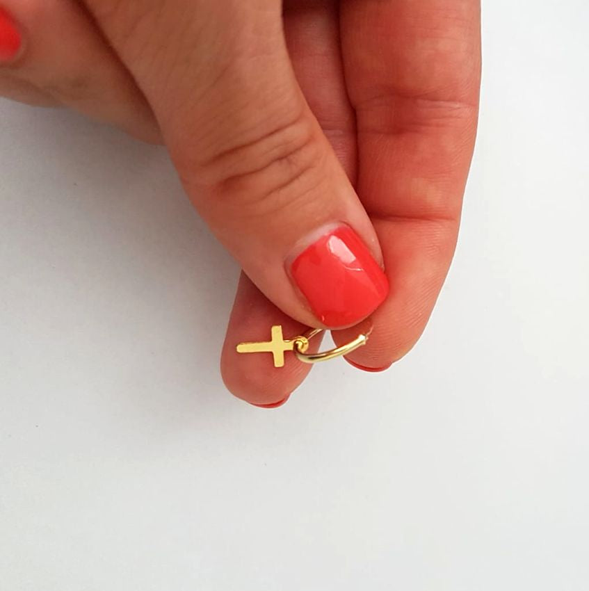 Ring earring hot sale with cross