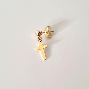 single cross drop earring gold