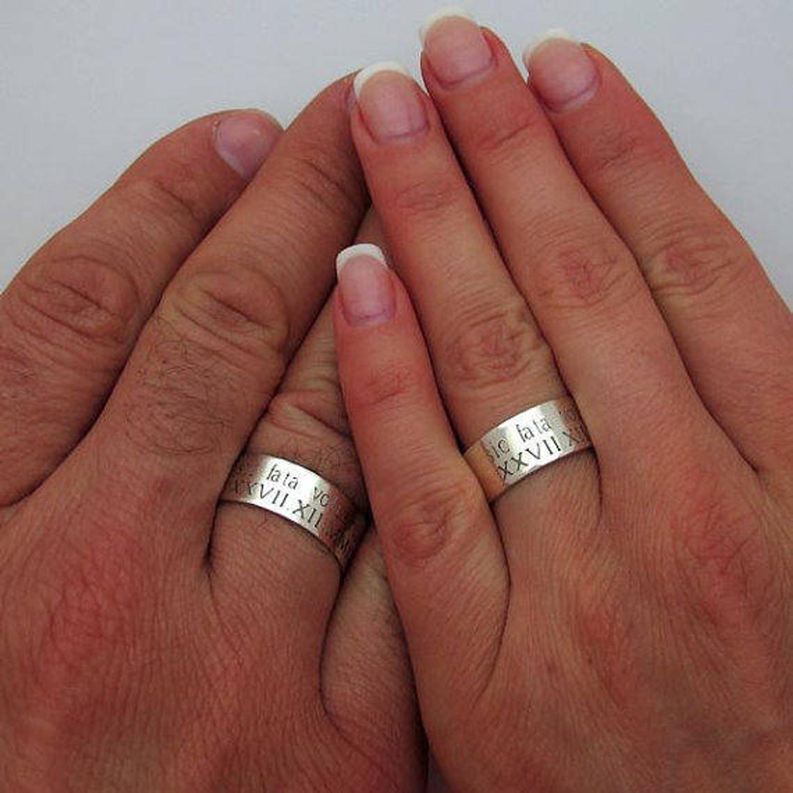 Personalized Couple Promise Rings Silver & Gold Ring Titanium Band Set –  GardeniaJewel