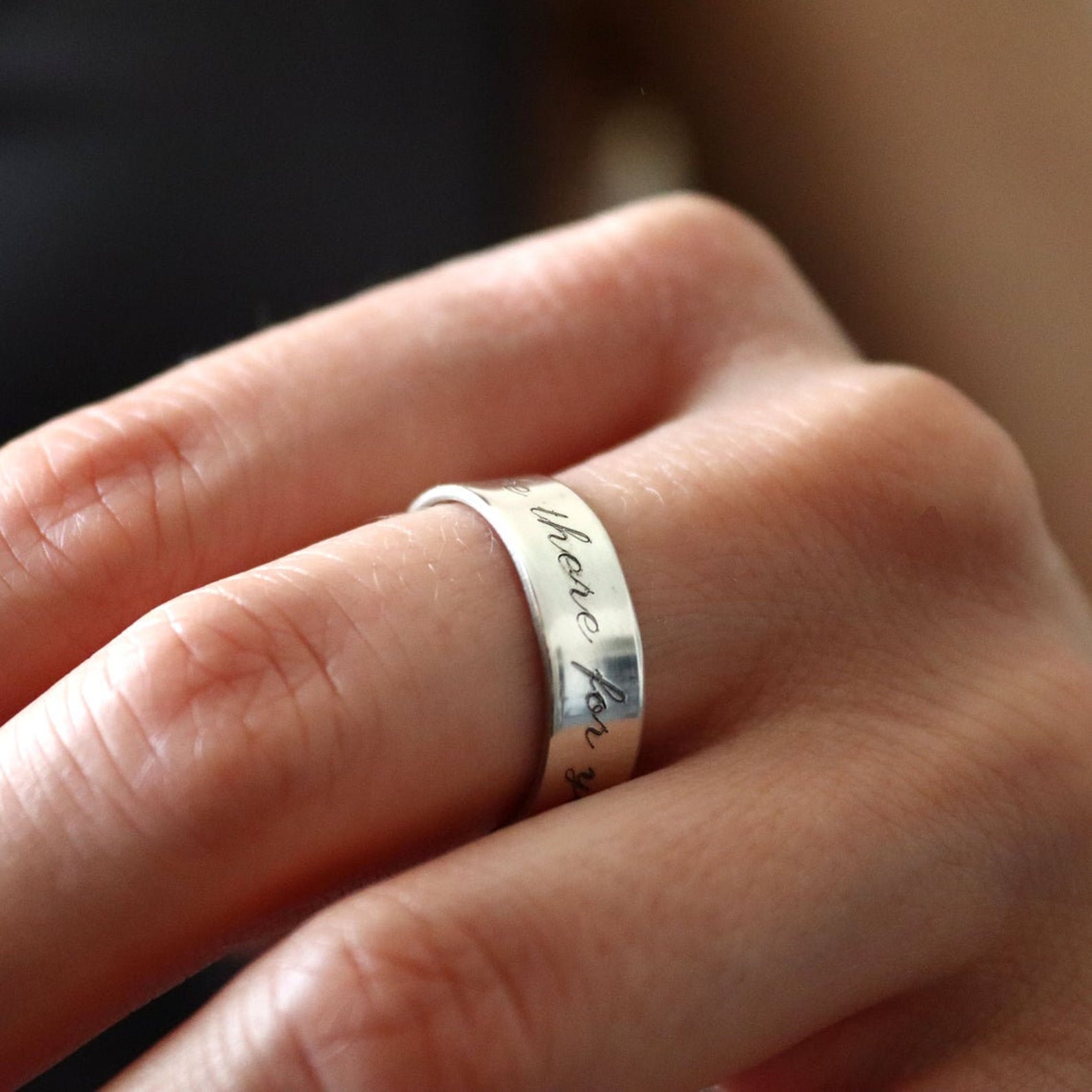 Matching set of Personalized Rings Couples wide rings Silver Gold Stai–  LillaDesigns
