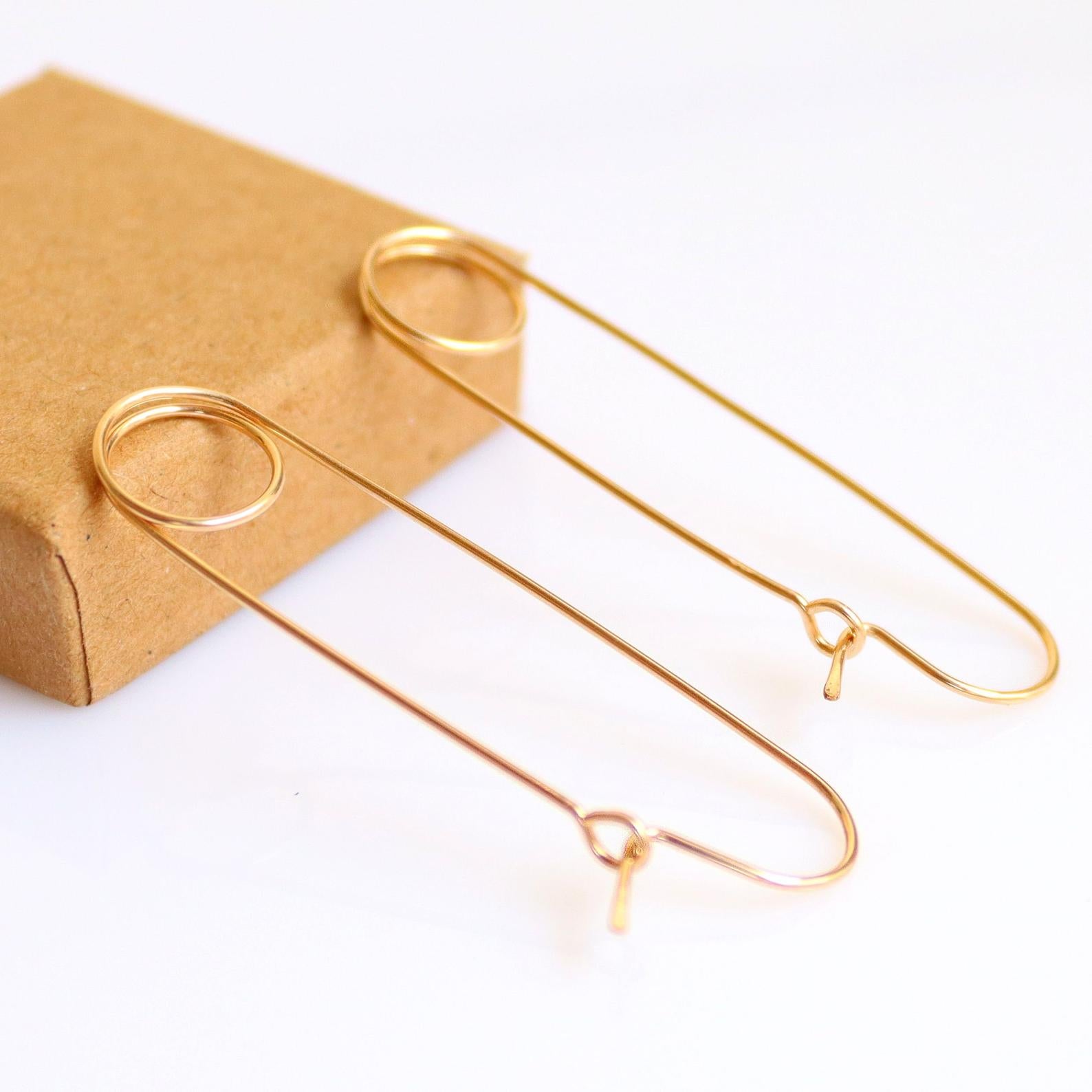 Solid Gold Safety Pin Dangle Earrings