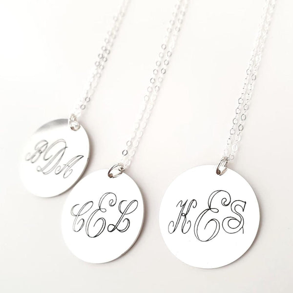 Custom Initials Necklace - Bridesmaids Gift - Engraved Silver Pendant ...