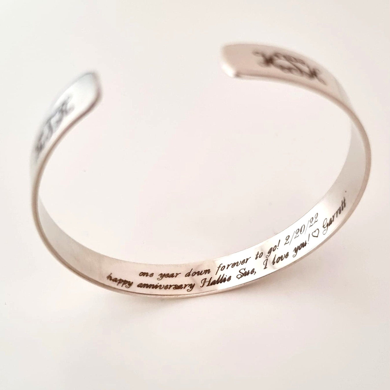 Custom Monogrammed Bracelet - Silver Stacking Bracelet for Her Out&Inside Engrave