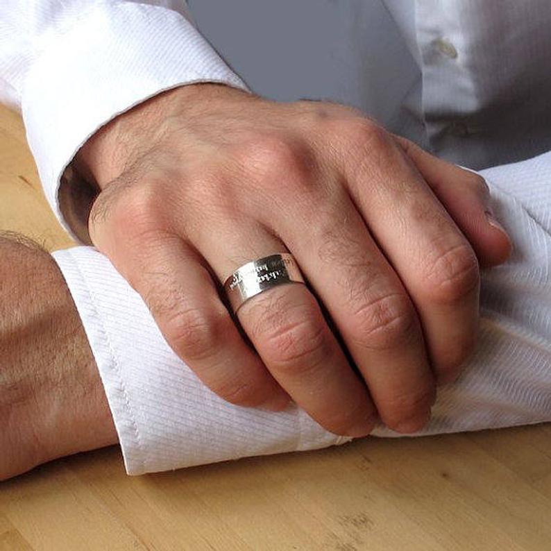Center Line Sterling Silver Mens Ring -Personalized Band ring for men -  Nadin Art Design - Personalized Jewelry