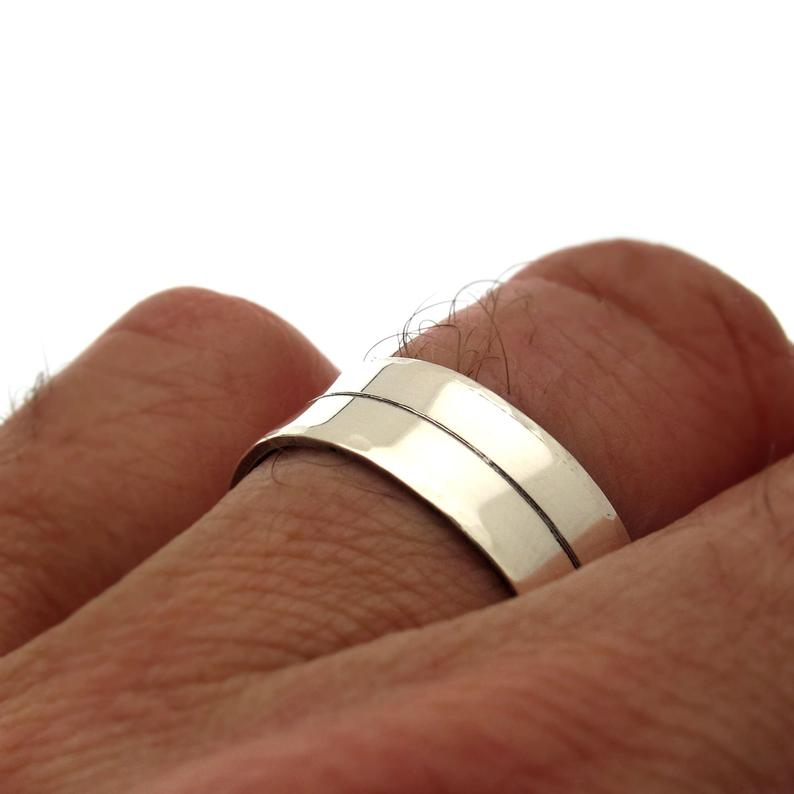 Men's Rope Edges Spaced Black Diamond Wedding Ring in White Gold 10K 7mm 3  Black Diamonds 0.06ct Size 10 | MADANI Rings