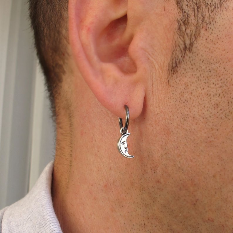 Silver Hoop Triangle Drop Earring For Men | Mens Dangle Earring