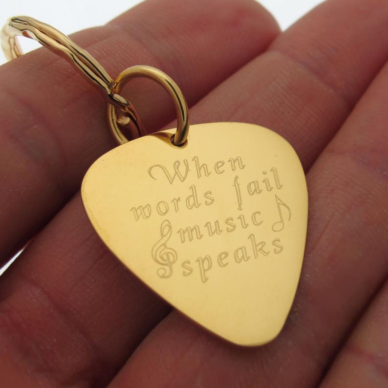 Gold Guitar Pick - Musician Personalized Gift - Gifts for music fans -  Nadin Art Design - Personalized Jewelry