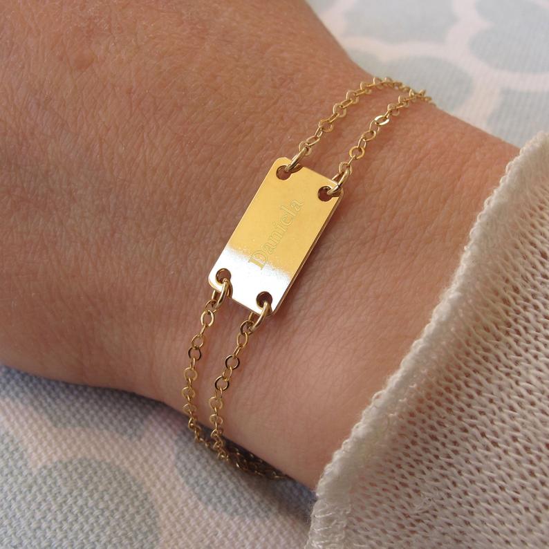 Gold Plated Monogram Plate with Chain Bracelet