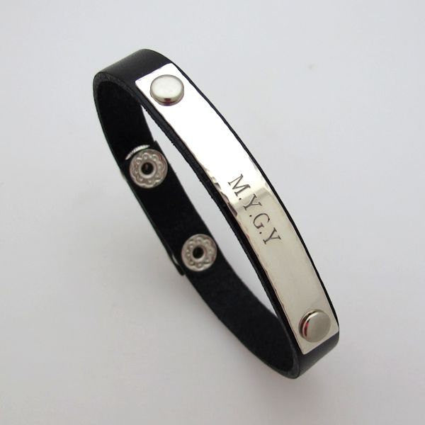 EDSG Personalized Mens Bracelet | Leather Engraved Bracelet Gift for Boyfriend Husband Dad Bestman | Gift for Christmas, Birthday, Wedding