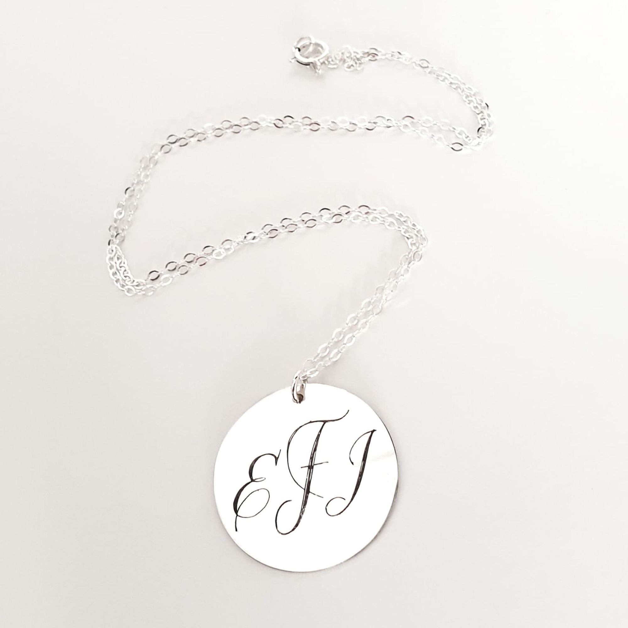 1 inch Sterling Silver Monogram Engraved Disc Charm Necklace