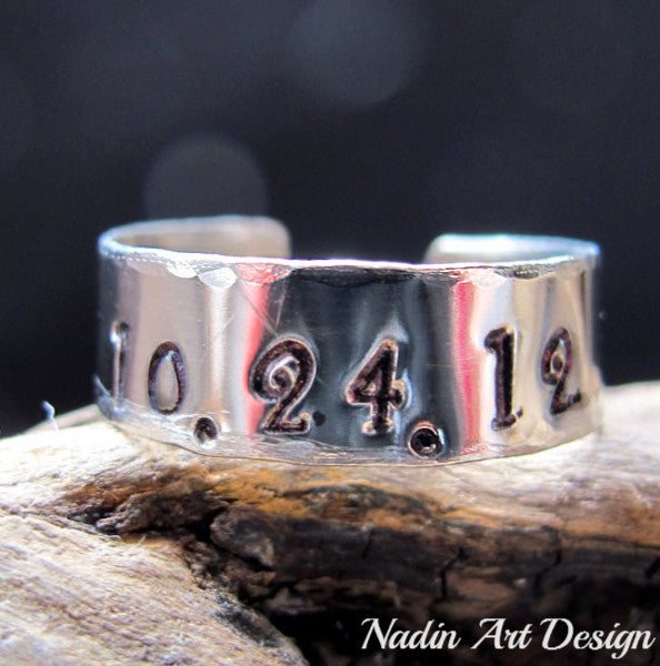 Personalized Date Ring - Custom Name Stainless Steel Adjustable Ring Stainless Steel