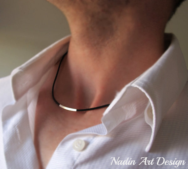 Tube Leather Cord Necklace for Men - Elegant Jewelry / Mens