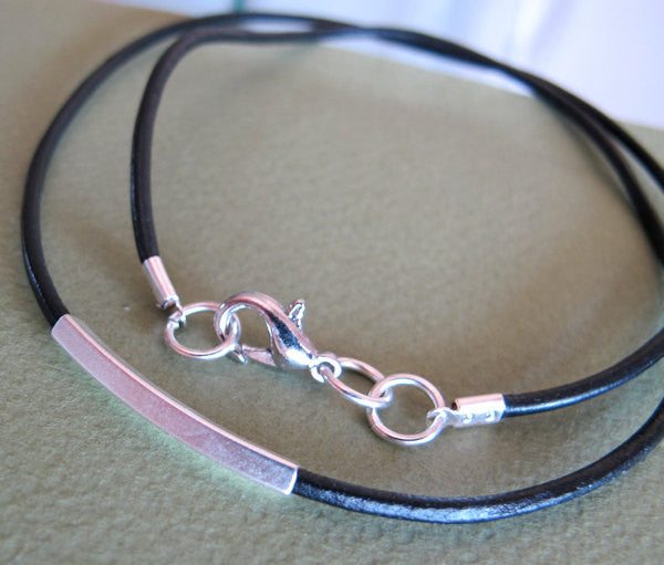 Men's Choker Necklace Minimalist Black Leather and Silver 