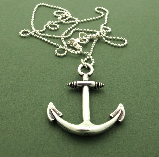 925 Sterling Silver Mens Rudder Anchor Necklace with Mini Black Stone and  Leather Cord » Anitolia