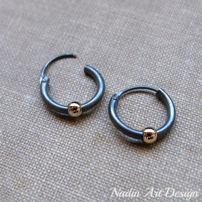 Gold Huggie Hoop Earrings Sterling Silver / 1 Pair - 10mm / 20 Gauge (Thicker)