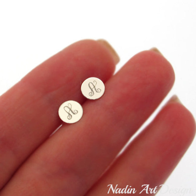 Personalized Sterling Silver Small Round Stud Earrings