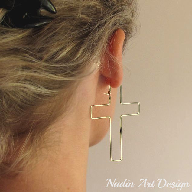 Cross shaped hoop earrings - Gold Filled Geometric earrings